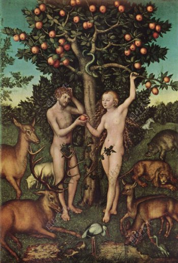 油画亚当和夏娃在伊甸园图片