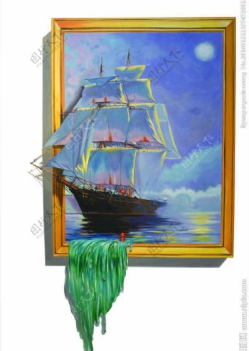 3d立体墙画帆船图片