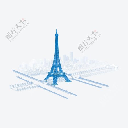 印花矢量图T恤图案建筑欧式建筑埃菲尔铁塔免费素材