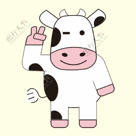 印花矢量图T恤图案卡通形象卡通动物奶牛免费素材