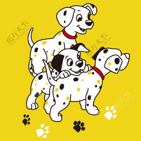 印花矢量图T恤图案可爱卡通卡通动物斑点狗免费素材