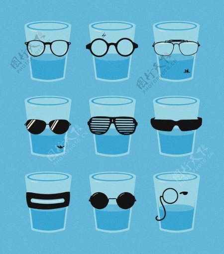 位图卡通生活元素杯子眼镜免费素材