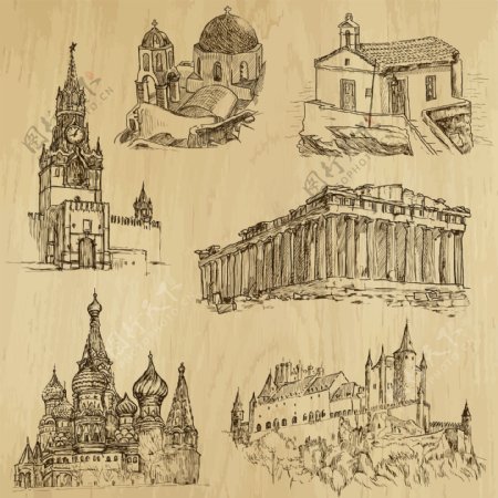 手绘欧式建筑图片