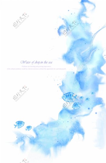 蓝色水花和小鱼