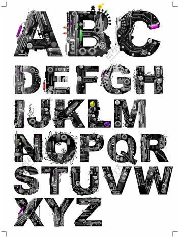酷机械字母矢量素材