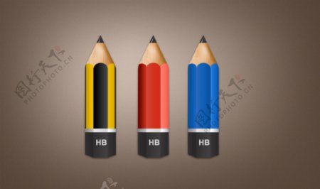 3现实HB木制铅笔图标集PSD