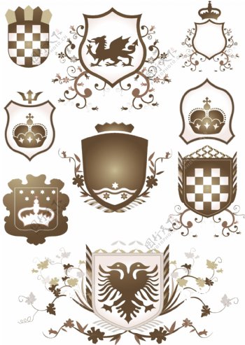 欧式古典盾牌花纹装饰边框矢量素材