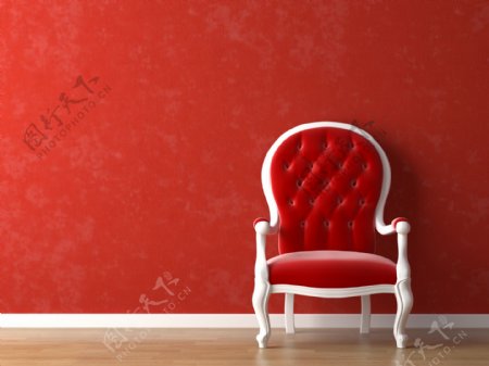 红色墙纸沙发唯美图片