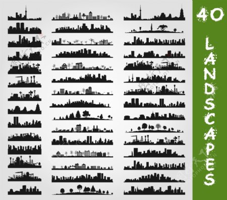 城市群建筑剪影矢量图