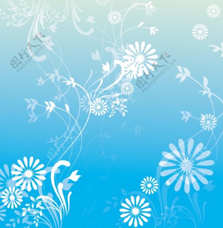 蓝色简洁花卉矢量花纹素材