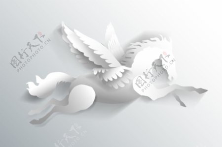 白色剪纸飞马设计矢量素材