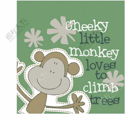 印花矢量图可爱卡通卡通动物猴子文字免费素材