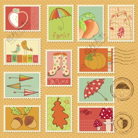 秋天主题的邮票收藏