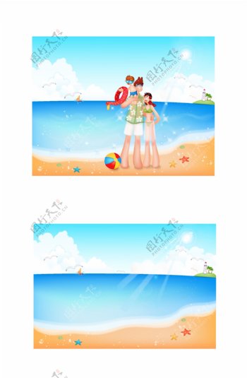 夏日情侣海滩卡通矢量图