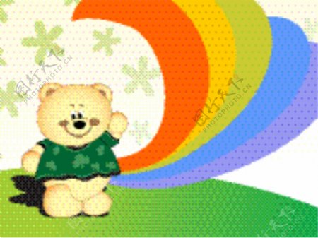 快乐的泰迪熊和彩虹的动画背景