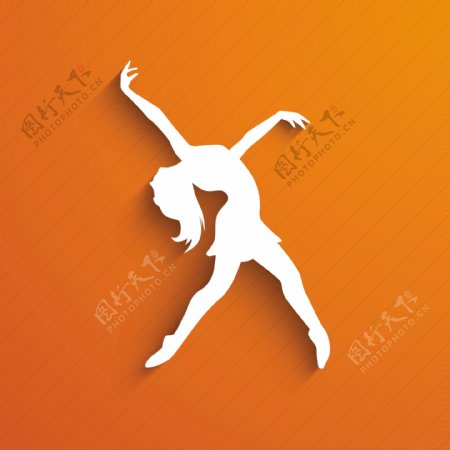 音乐舞蹈晚会背景海报或标语纸剪出的橙色背景上的一个跳舞的女孩设计
