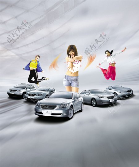 龙腾广告平面广告PSD分层素材源文件设计元素类汽车女孩跳舞