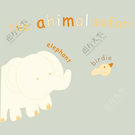 印花矢量图可爱卡通卡通动物大象小鸟免费素材