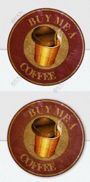 热气腾腾的咖啡质感的徽章