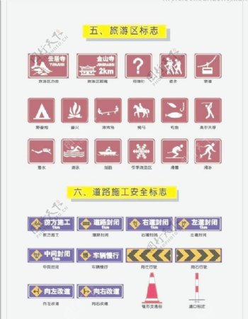 交通旅游区标志和道路施工安全标志矢量图下载