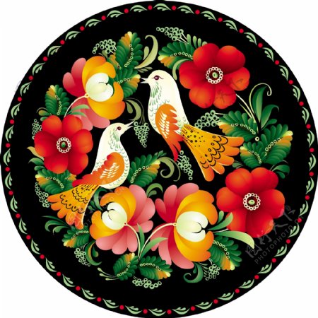 圆型花鸟传统花纹