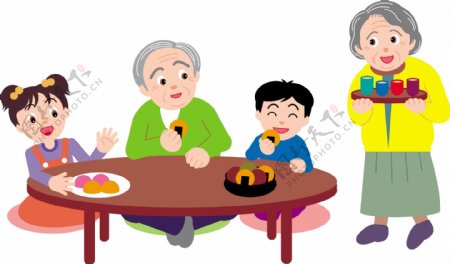 老年人与小孩吃饭矢量素材