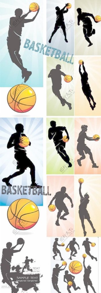 篮球运动人物剪影矢量素材