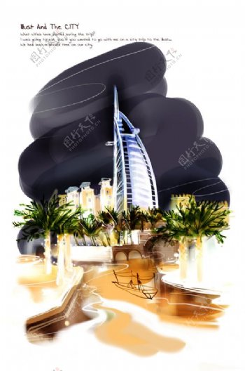 迪拜大楼夜色风光PSD模板
