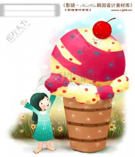 HanMaker韩国设计素材库背景卡通漫画可爱梦幻儿童孩子女孩童真冰淇淋