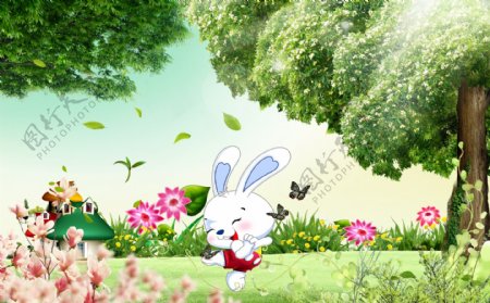 春天玩耍的小兔子图片