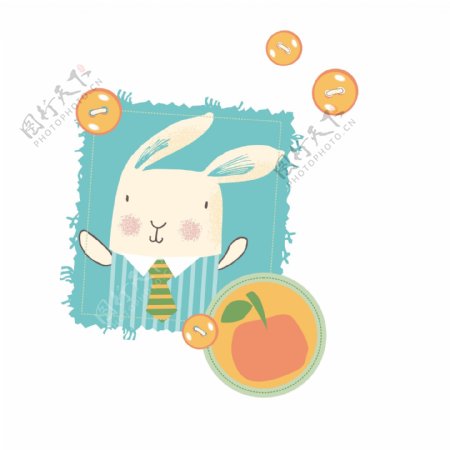 印花矢量图婴童兔子水果苹果免费素材