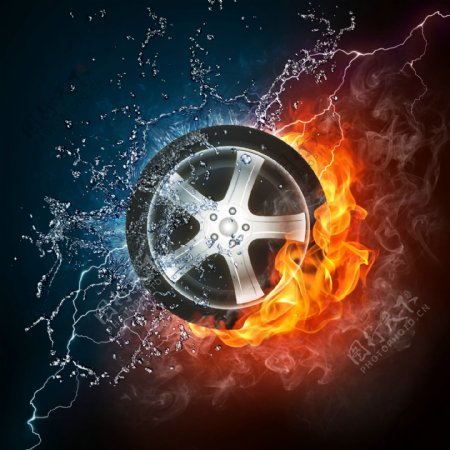 水火中的轮胎火焰水滴水珠图片