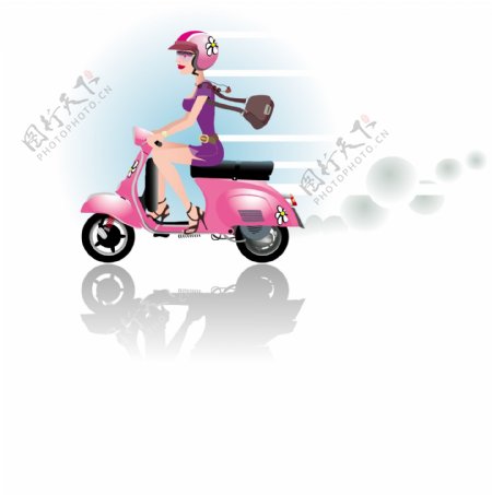 粉红色的摩托车摩托车矢量图形的女孩