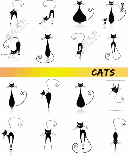 简约黑猫卡通形象矢量素材