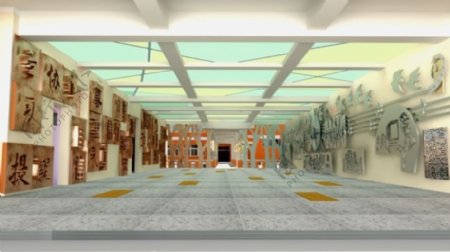学校大厅校园文化墙3D效果图源文件