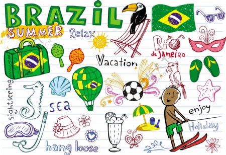 手绘巴西世界杯主题元素矢量素材1