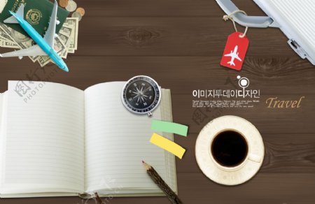 设计元素绿叶叶子眼镜笔记本电子产品咖啡照片图片psd分层素材源文件09韩国设计元素