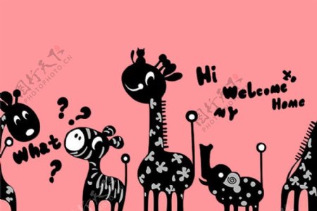 位图可爱卡通卡通动物长颈鹿文字免费素材