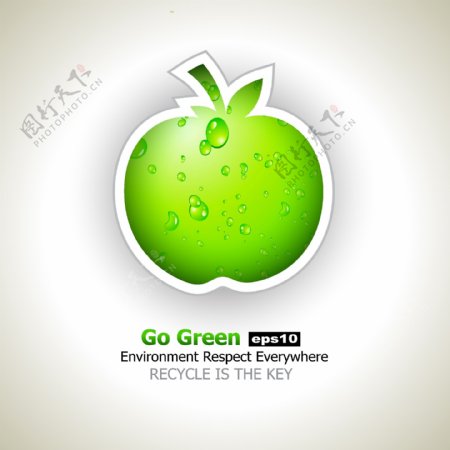 矢量创意绿色苹果水珠图片