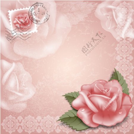 玫瑰花装饰边框矢量素材