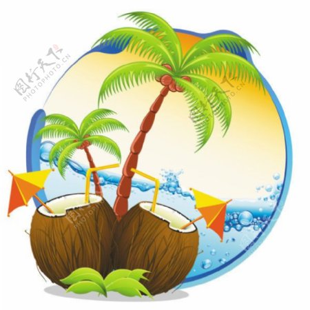 卡通椰子树海边图