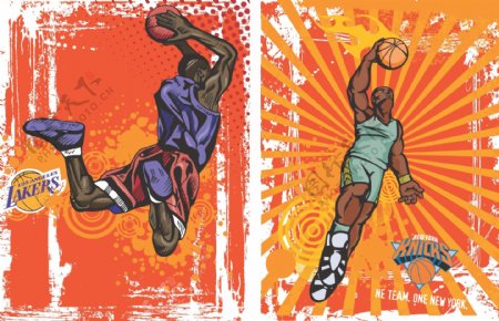 2复古篮球背景人物插画矢量材料