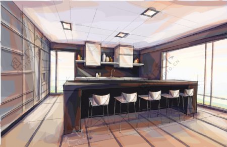 水墨厨房餐厅室内设计图片