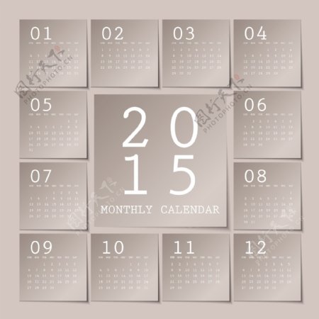简洁2015年日历标签