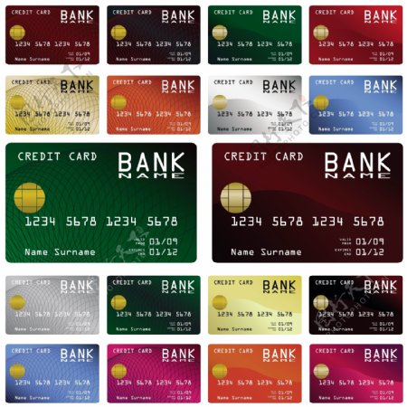 彩色银行卡模板矢量设计