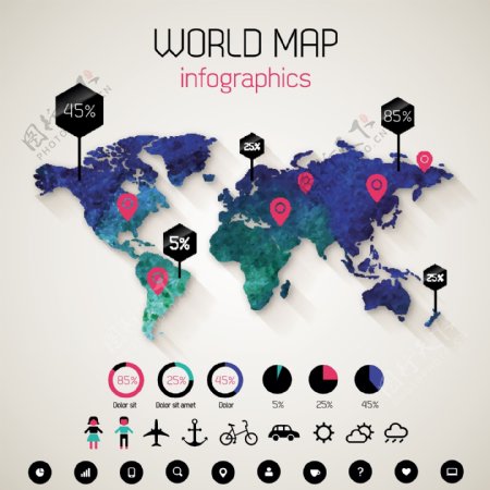 精致世界地图信息图矢量素材