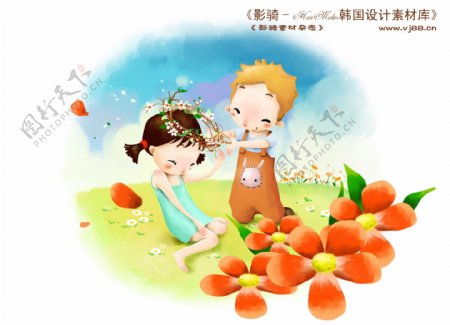 HanMaker韩国设计素材库背景卡通漫画可爱人物孩子花坏男孩女孩儿童