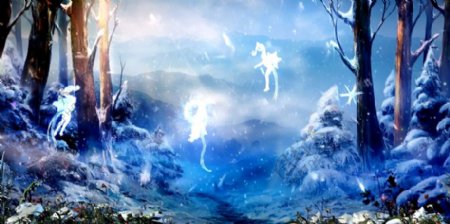 梦幻舞台LED背景森林雪精灵视频