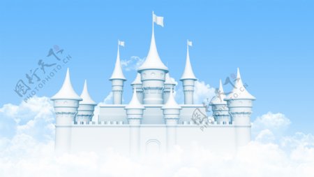 蓝天白云与城堡建筑物创意高清图片