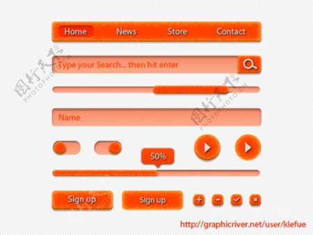 橘红网页按钮素材PSD分层素